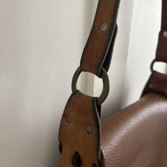 VTG Boho Thick Leather Latch Handmade Saddle Bag 70s Crossbody Purse - Picture 6 of 16